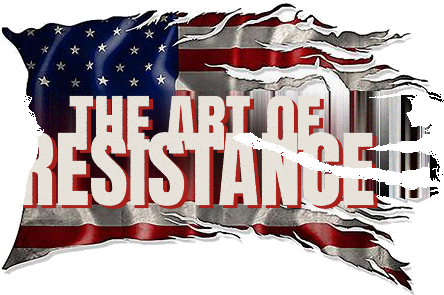 The Art of Resistance — title set across a tattered American flag